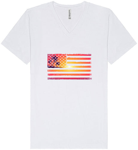 Beach American Flag Unisex V-Neck Shirt