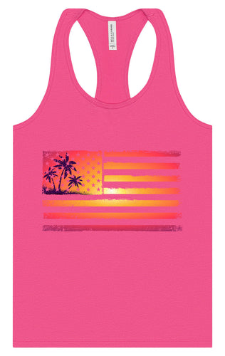 Beach American Flag Women's Racerback Tank