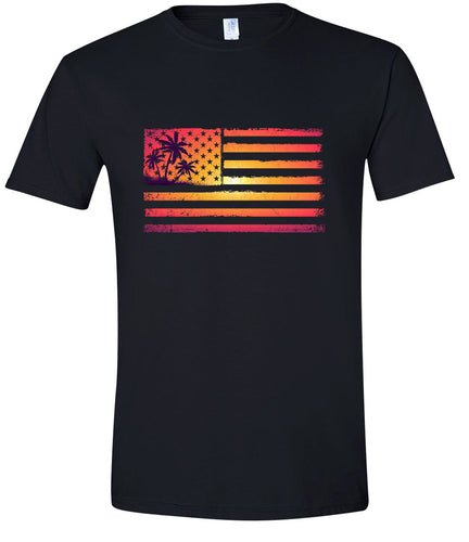 Beach American Flag Adult Gildan Soft Shirt