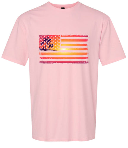 Beach American Flag Adult Gildan Soft Shirt
