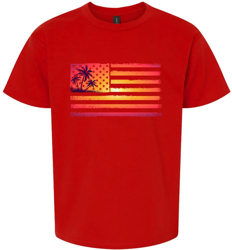 Beach American Flag Children's Gildan Soft Shirt