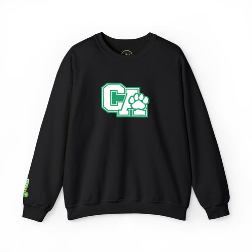 California Embroidered Crewneck Sweatshirt — Green Vintage 'CA' Paw Logo