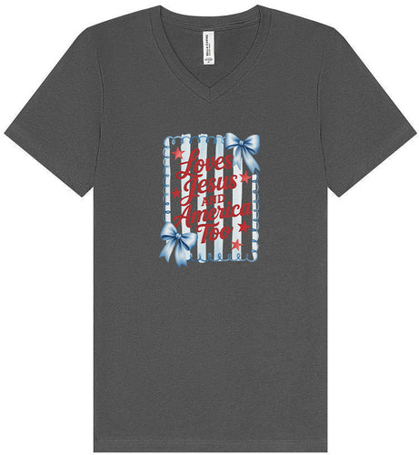 Loves Jesus and America Too Unisex V-Neck Shirt
