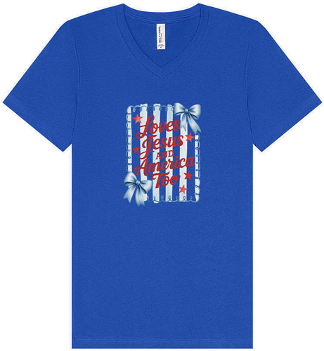 Loves Jesus and America Too Unisex V-Neck Shirt