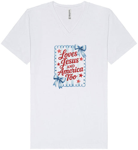 Loves Jesus and America Too Unisex V-Neck Shirt