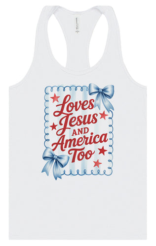 Loves Jesus and America Too Women's Racerback Tank
