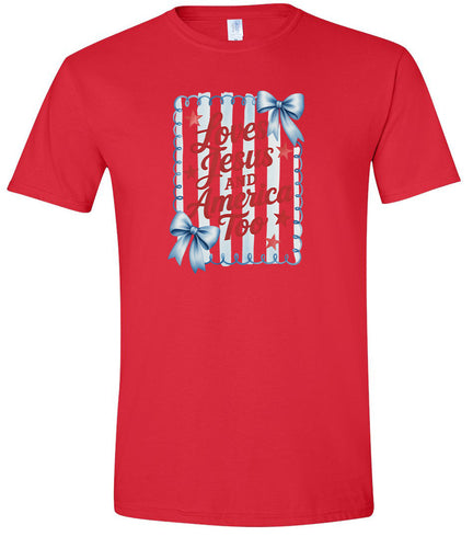 Loves Jesus and America Too Adult Gildan Soft Shirt