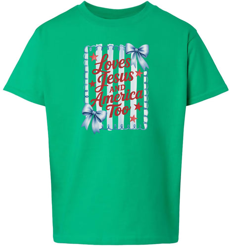 Loves Jesus and America Too Children's Gildan Soft Shirt