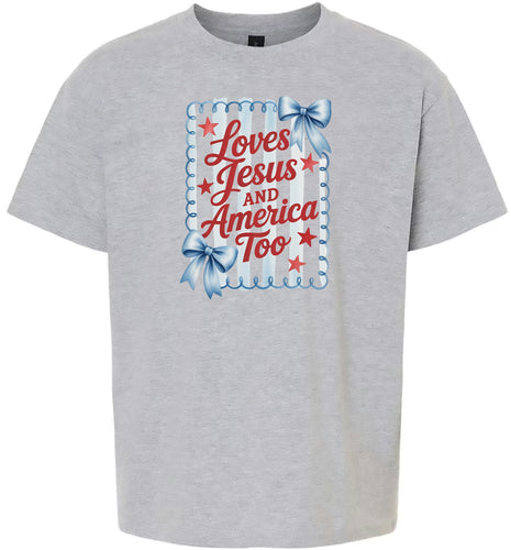 Loves Jesus and America Too Children's Gildan Soft Shirt