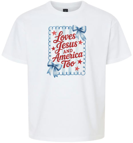 Loves Jesus and America Too Children's Gildan Soft Shirt