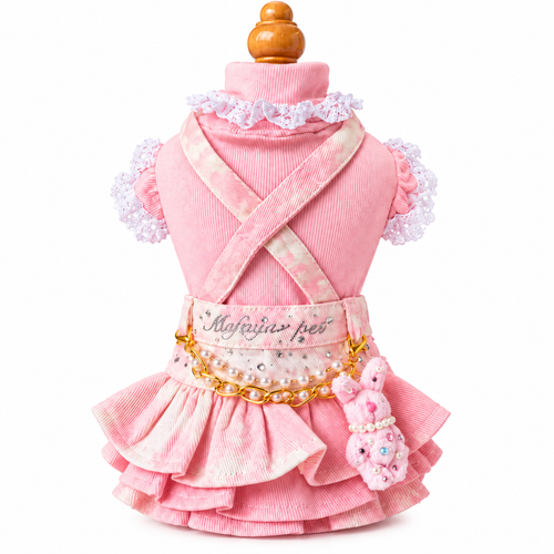 Tie-Dye Denim Suspender Pet Skirt & Cotton Ruffle Shirt