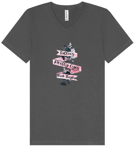 Tattoos, Pretty Eyes, Thick Thighs Unisex V-Neck Shirt