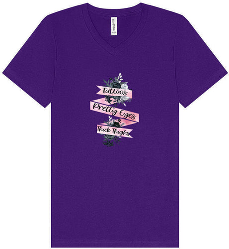 Tattoos, Pretty Eyes, Thick Thighs Unisex V-Neck Shirt