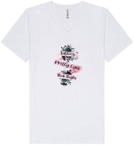 Tattoos, Pretty Eyes, Thick Thighs Unisex V-Neck Shirt