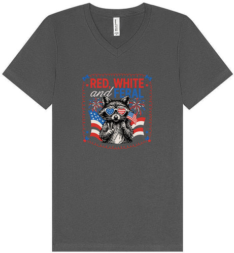 Red, White, Feral Unisex V-Neck Shirt
