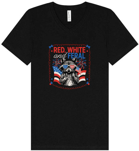 Red, White, Feral Unisex V-Neck Shirt