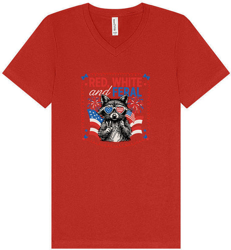 Red, White, Feral Unisex V-Neck Shirt