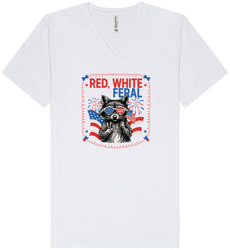 Red, White, Feral Unisex V-Neck Shirt