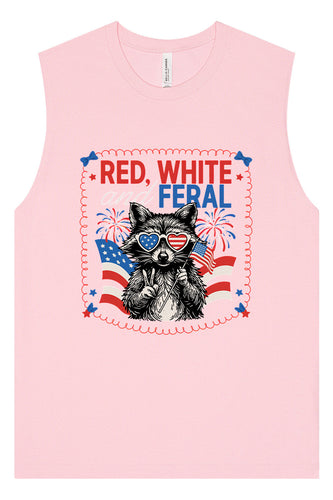 Red, White, Feral Muscle Tank