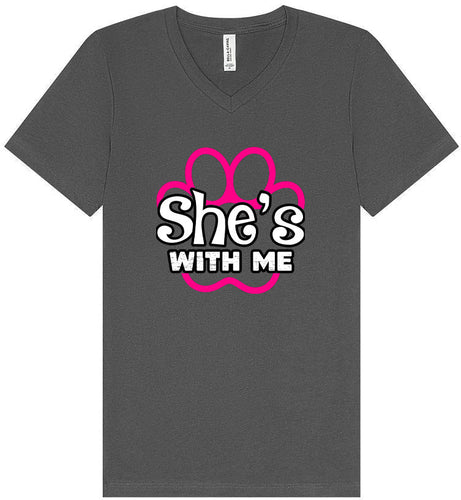 Neon Paws She's With Me Unisex V-Neck Shirt