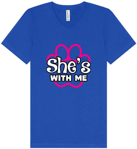 Neon Paws She's With Me Unisex V-Neck Shirt