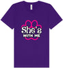 Neon Paws She's With Me Unisex V-Neck Shirt