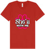 Neon Paws She's With Me Unisex V-Neck Shirt