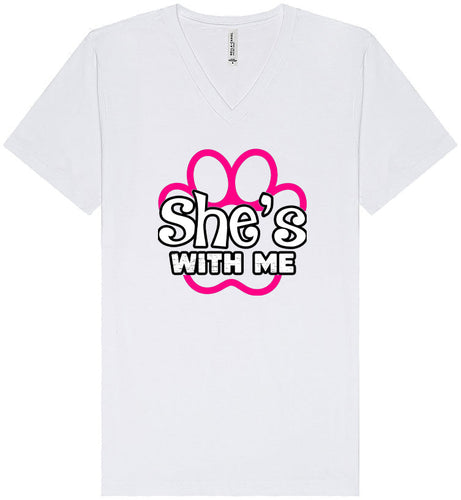 Neon Paws She's With Me Unisex V-Neck Shirt
