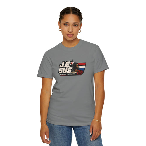 Jesus Retro Graphic T-Shirt — “J.E.SUS The  Real Eternal Hero” Christian Vintage Tee