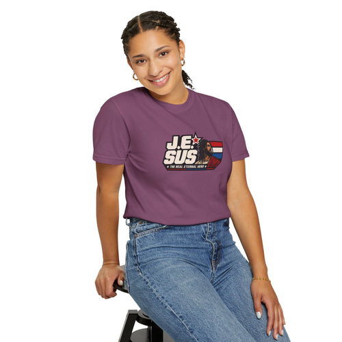 Jesus Retro Graphic T-Shirt — “J.E.SUS The  Real Eternal Hero” Christian Vintage Tee