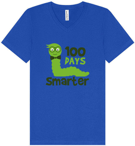 100 Days Smarter Green Worm Unisex V-Neck Shirt