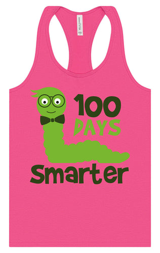 100 Days Smarter Green Worm Women's Racerback Tank