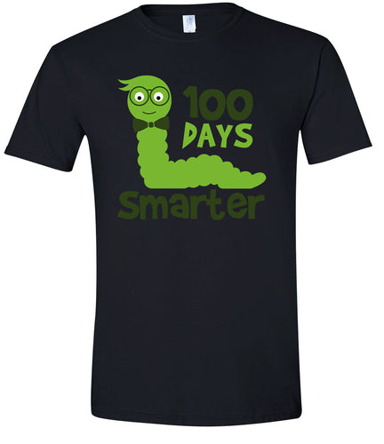 100 Days Smarter Green Worm Adult Gildan Soft Shirt