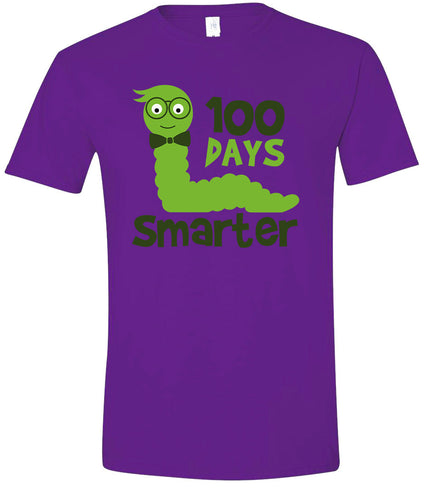 100 Days Smarter Green Worm Adult Gildan Soft Shirt