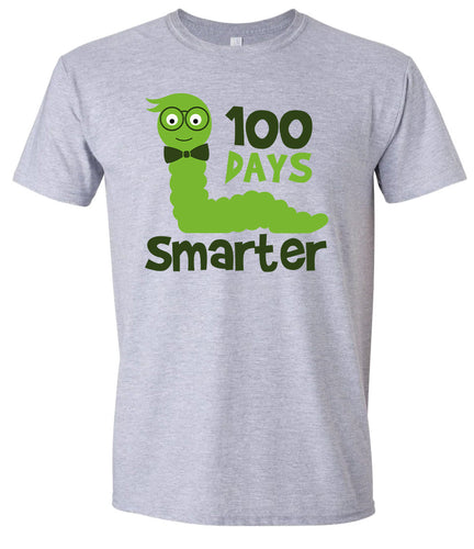 100 Days Smarter Green Worm Adult Gildan Soft Shirt