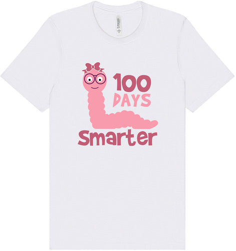 100 Days Smarter Pink Worm Adult Bella Canvas Shirt