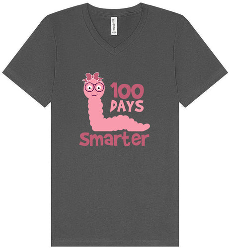 100 Days Smarter Pink Worm Unisex V-Neck Shirt