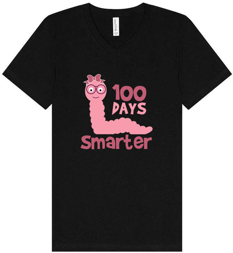 100 Days Smarter Pink Worm Unisex V-Neck Shirt