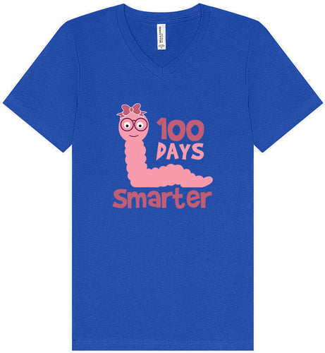 100 Days Smarter Pink Worm Unisex V-Neck Shirt