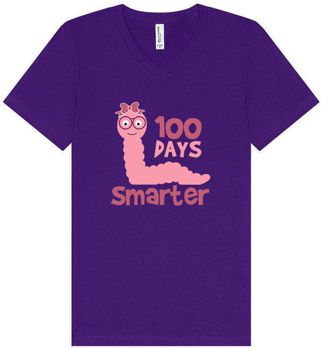 100 Days Smarter Pink Worm Unisex V-Neck Shirt