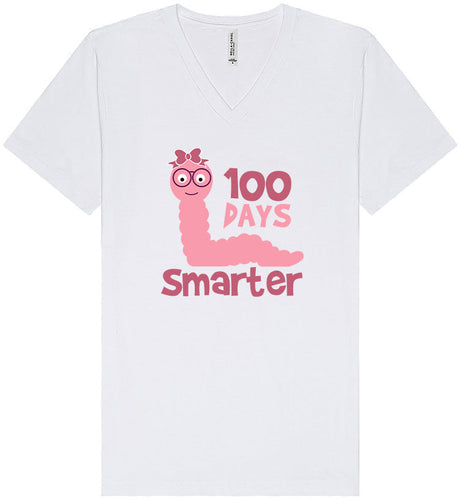 100 Days Smarter Pink Worm Unisex V-Neck Shirt
