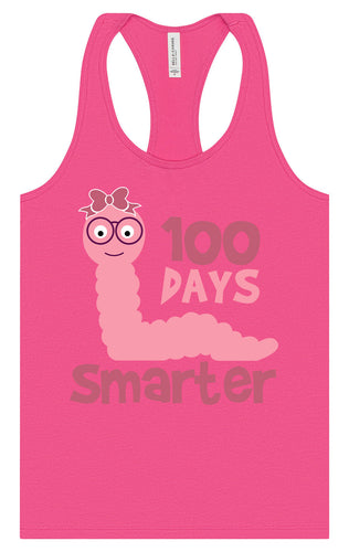100 Days Smarter Pink Worm Women's Racerback Tank