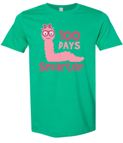 100 Days Smarter Pink Worm Adult Gildan Soft Shirt