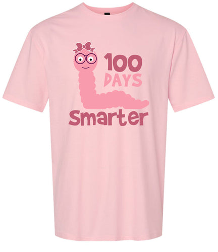 100 Days Smarter Pink Worm Adult Gildan Soft Shirt