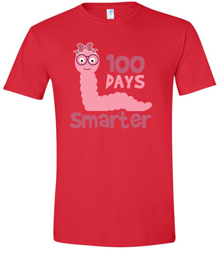 100 Days Smarter Pink Worm Adult Gildan Soft Shirt