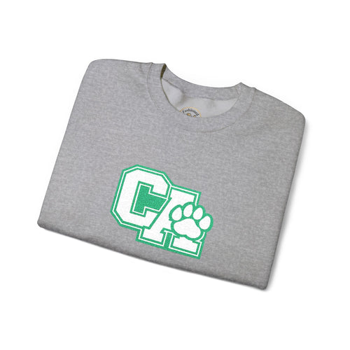California Embroidered Crewneck Sweatshirt — Green Vintage 'CA' Paw Logo