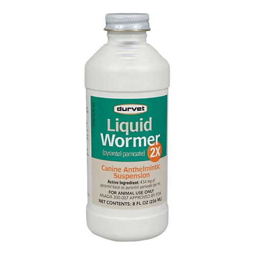 Durvet Liquid Wormer 2x for Puppies and Adult Dogs 8 oz. Hookworms Roundworms Safe