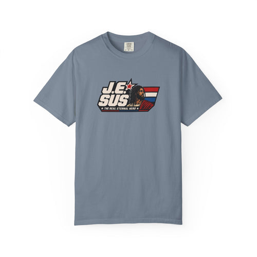 Jesus Retro Graphic T-Shirt — “J.E.SUS The  Real Eternal Hero” Christian Vintage Tee
