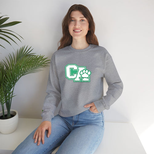 California Embroidered Crewneck Sweatshirt — Green Vintage 'CA' Paw Logo
