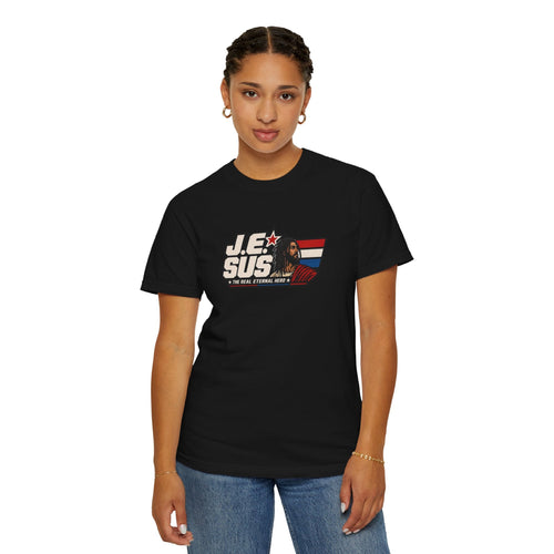 Jesus Retro Graphic T-Shirt — “J.E.SUS The  Real Eternal Hero” Christian Vintage Tee